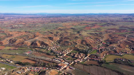 Santa-Maria-village-abbaye-de-la-huerta-Spain-aerial-sunny-day